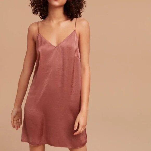 Aritzia Wilfred Rose Gold Deep Blush Vivienne Slip Mini Dress Size Small - Picture 1 of 8